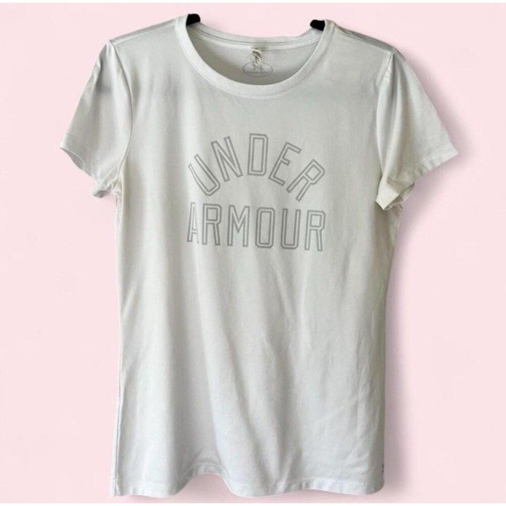 Under Armour Tech Word Mark White with grey logo T-Shirt Women's Size Small
